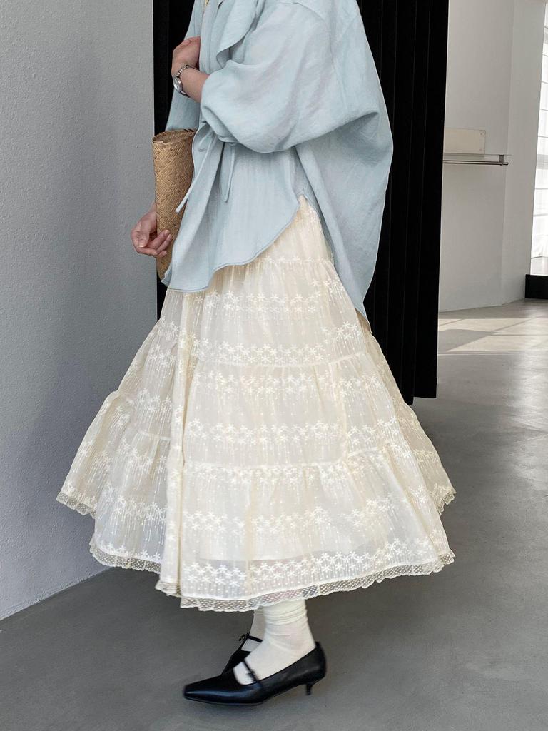 Jiang Zuo French Lace Embroidered Long Skirt - Women's 2026 Spring Large Swing Style