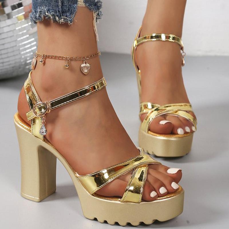 

Мода Лето Роскошный Ремешок с Бриллиантовой Пряжкой Женские Туфли-Лодочки Квадратный Каблук Однотонные Туфли Женская Мода ПУ Платформа Высокий Каблук Женские 40 золотой