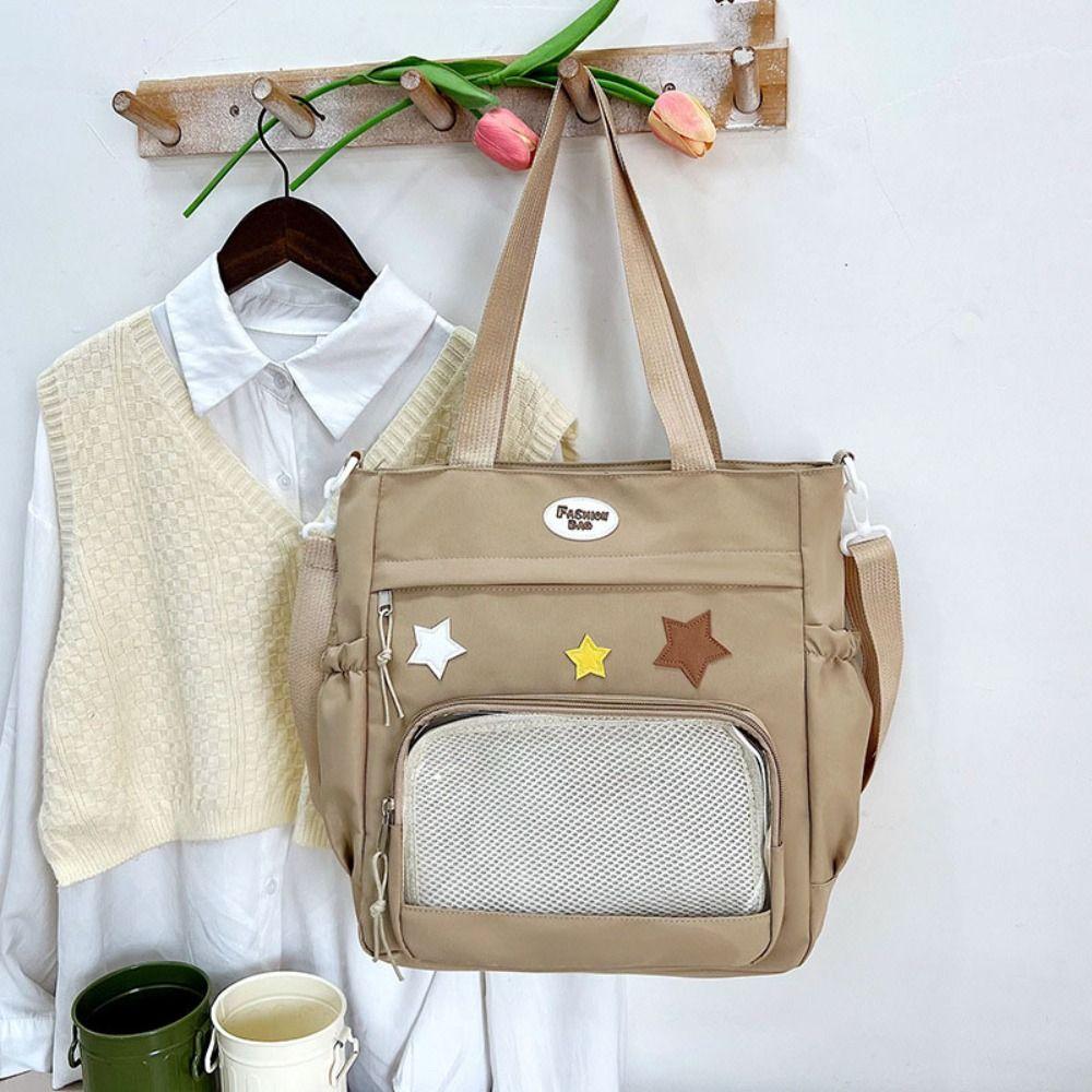 Solid Color Japanese Tote Bag Badge Display Student School Bag Fashion Canvas Crossbody Bag  School