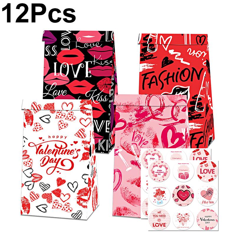 

12 шт. Упаковка для конфет, тематическая вечеринка, бумажный пакет, подарочная упаковка, сумка для любви, праздничные атрибуты, День святого Валентина, мультяшный узор