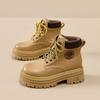 Inner Heightening Thick-soled Martin Boots Women's British Style Casual Retro Short Boots Leather Outdoor Sports Small Big Yellow Boots