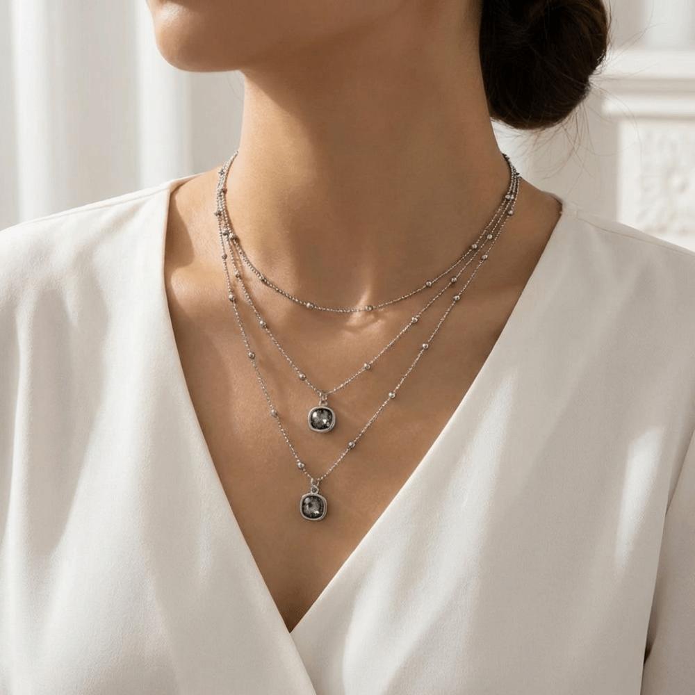 Shiny Multi-layer Clavicle Chain Bead Charm Jewelry Rhinestone Pendant Necklace Banquet Party