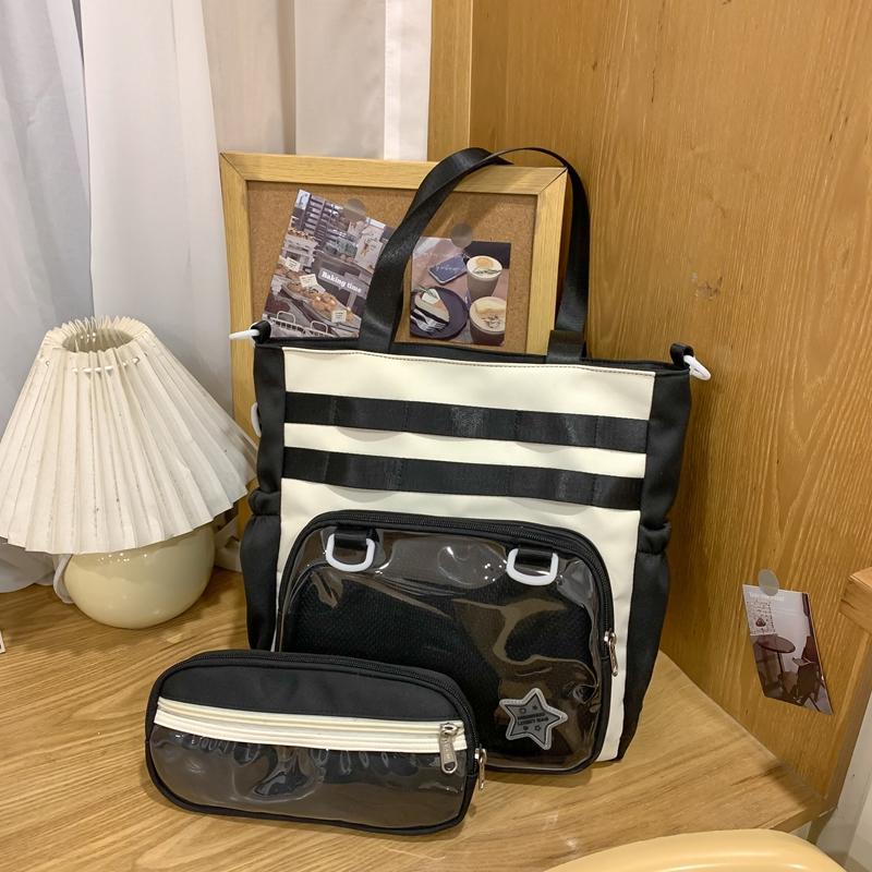 Solid Color Transparent Crossbody Bag Student Handbag Women's Large Capacity Shoulder Tote Bag with Pen Bag