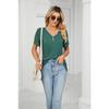 Summer Women's T-Shirt Solid Colour Button Loose V-Neck Short Sleeve Top
