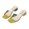 Thick Heel Spring and Summer New Female Cool Slippers Fairy Fashion Transparent Fashion Outer Wear Crystal Square Head Word Female Slippers
