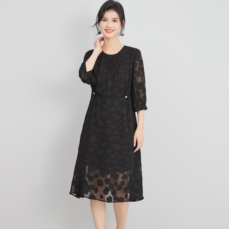100% Mulberry Silk Burnt Flower Jacquard Dress