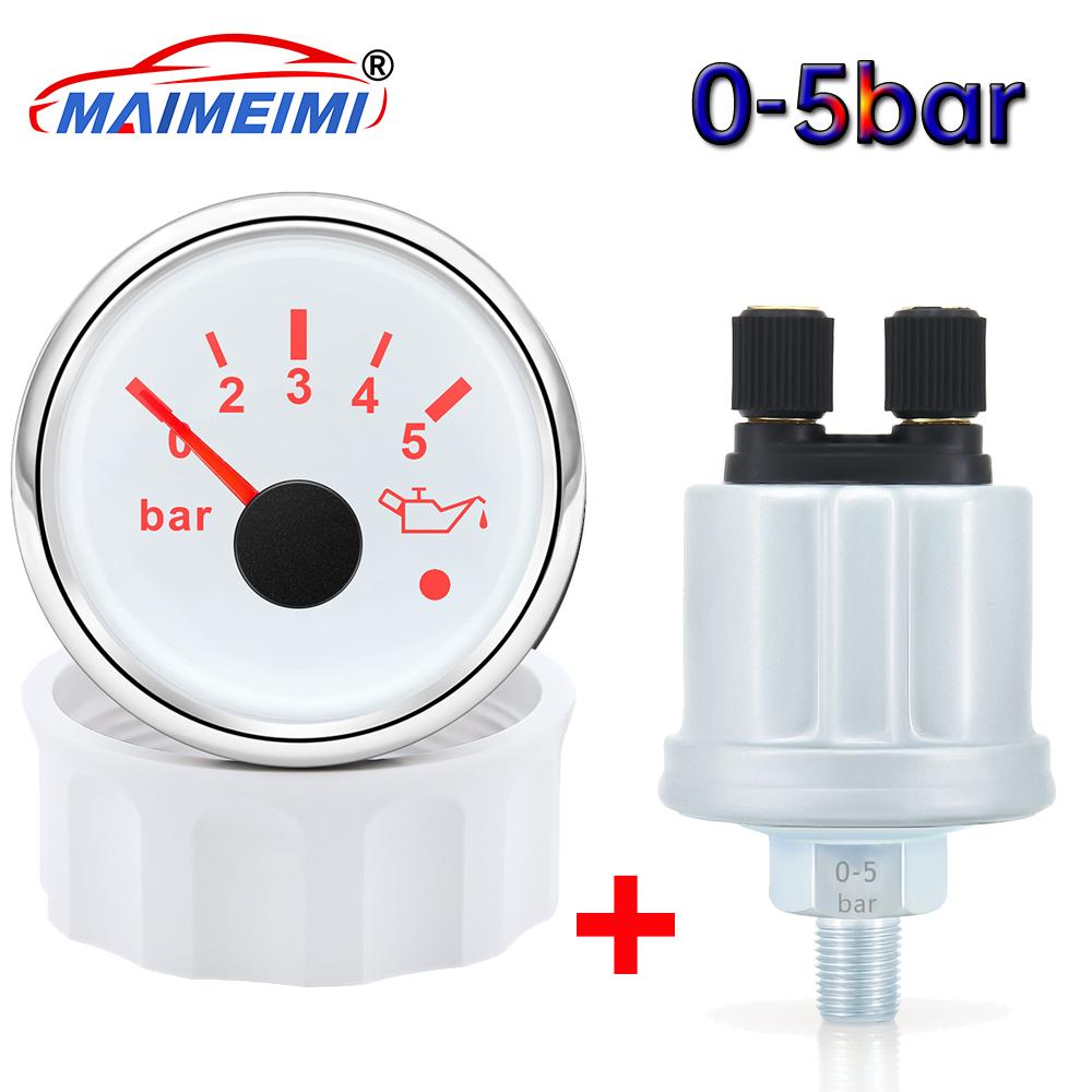 52mm Oil Pressure Gauge 0-5bar/0-10bar With Oil Pressure Sensor Red Backlight Car Digital pointer for Car Boat Marine