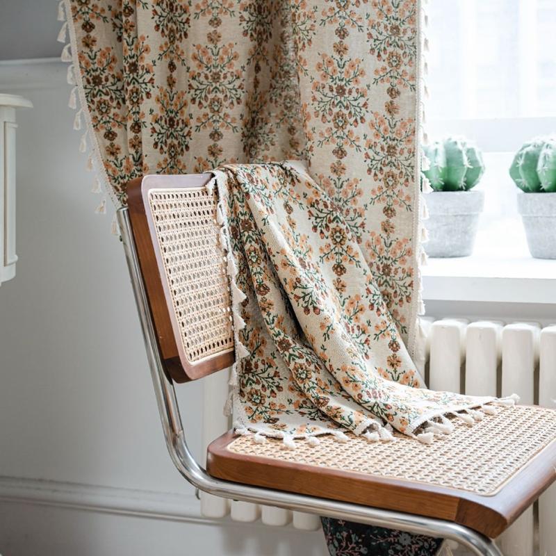 American Style Semi-blackout Jacquard Fringe Curtain Country Home Decoration Curtains Living Room Bedroom Kitchen Valance
