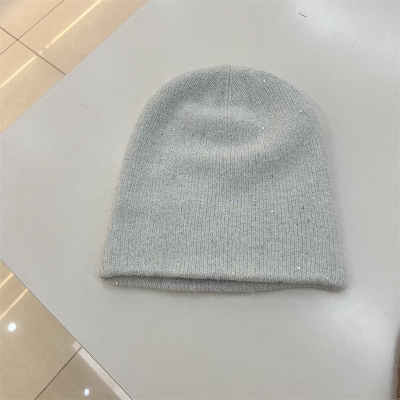 Thickened Silver Sequined Wool Double-layer Knitted Hat Children's Winter Warm Elegant Plain Literary Wool Stacking Hat