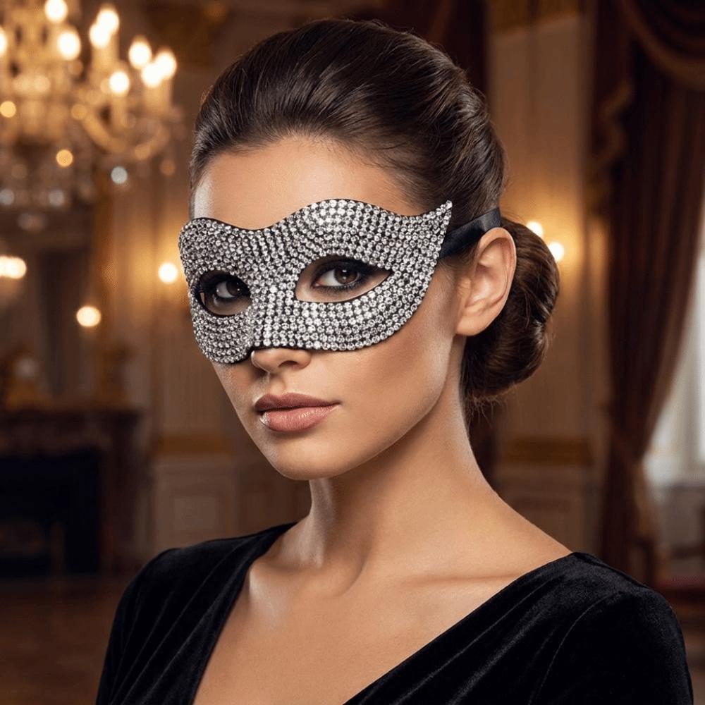 Plastic Halloween Rhinestone Mask Studded Design Masquerade Mask Luxury Half Face Mask Club