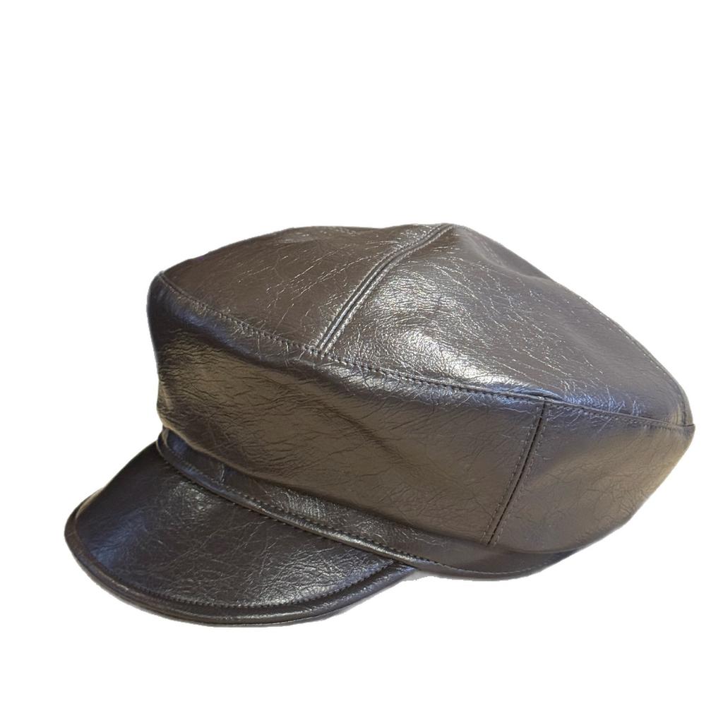 Leather Duck Cap for Women Versatile Newsboy Hat Solid Color Simple Octagonal Hat Beret Painter Hat Japanese Style