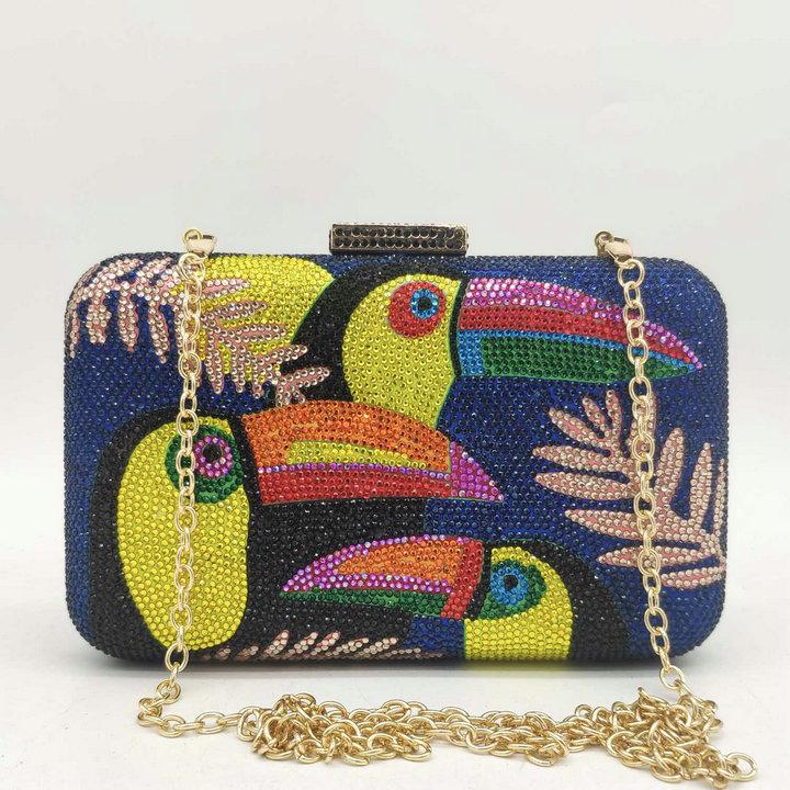 

Boutique De FGG Novelty Toucan Bird Women Crystal Evening Bags Rhinestones Box Minaudiere Clutch Party Cocktail Handbag Purse Mini Size синий