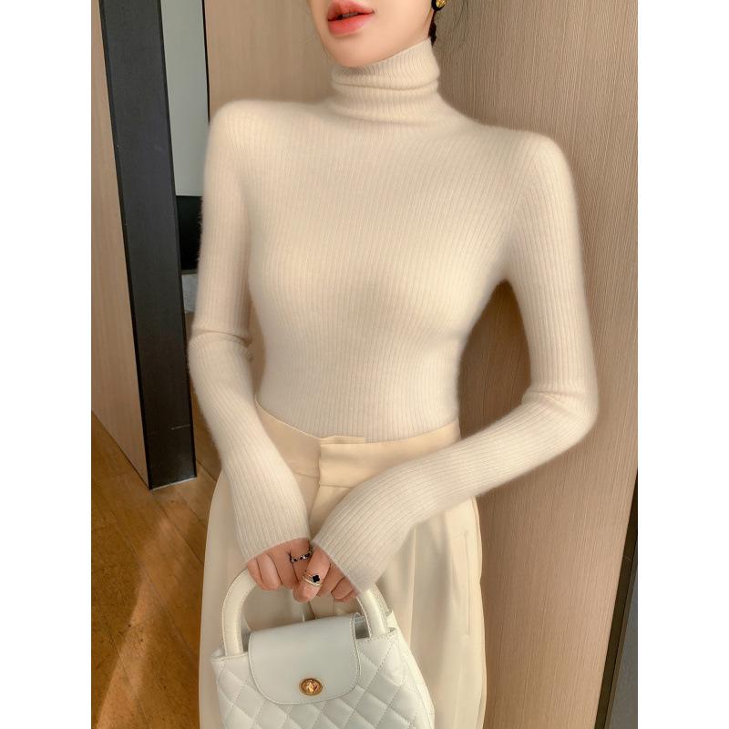 Women's Slim-Fit High-Neck Cashmere Sweater, Solid Color Knit for Layering, 2025 Autumn/Winter Arrival, Flattering Tight-Fit Design.