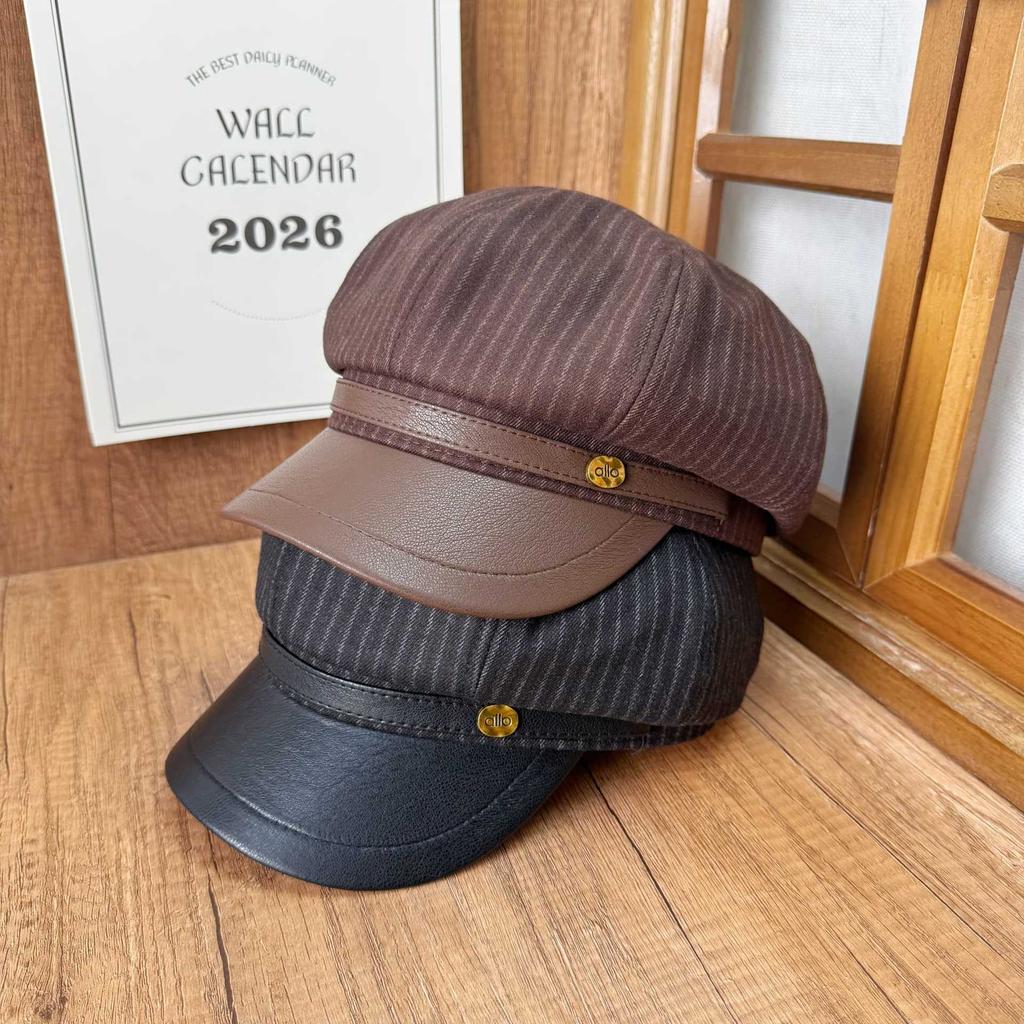 Everything Can Be Matched~ Pu Leather New Autumn and Winter Woolen Retro Beret Femininity Fashionable Face Small Octagonal Hat