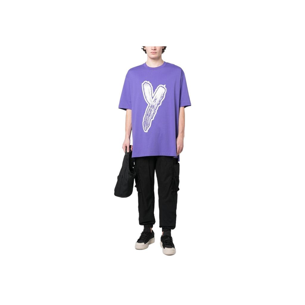 Y-3 SS23 Logo Gradient Print Løstsittende Kortarmet T-skjorte Unisex Topper Lilla HY1273