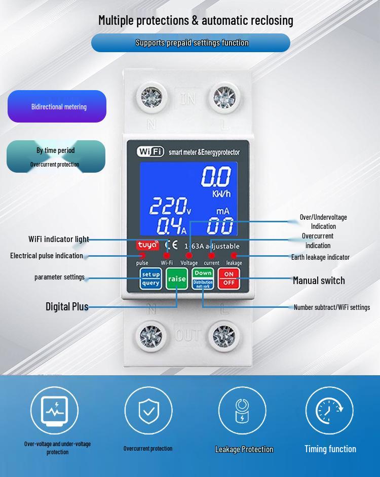 Graffiti WIFI Dual Breaker: Over/Under Voltage, Overcurrent, Leakage Protection, Remote-Controlled Circuit Recloser.