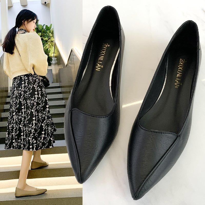 Spring new pointed toe foot cover casual commuting soft leather fashion single shoes women's tide