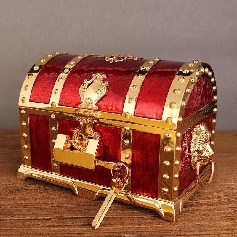Scatola Portagioie Pirata Grande, Scatola Portagioie Matrimoniale Cinese Retro, Scatola Portaoggetti per Gioielli a Mano in Lega con Serratura