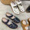 Damen flache Sandalen, Sommer durchlässige römische Sandalen mit Ausstanzungen, lässige atmungsaktive Schuhe für Mütter