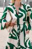 2023 European & American Style Printed Shirt Dress with Pockets - Casual Autumn Long Skirt with Tie