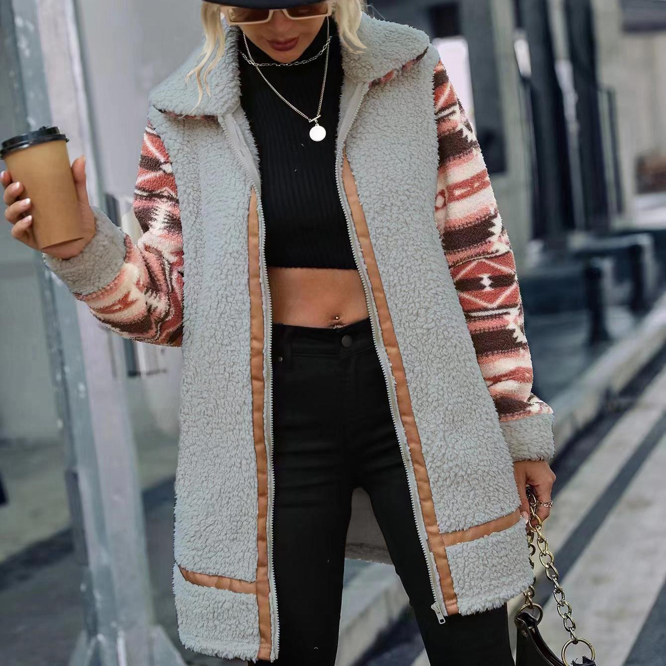 

Пушистые флисовые куртки для женщин, повседневные, с длинным рукавом, с лацканами, на молнии, длинное пальто из шерпы с карманами, женская теплая зимняя верхняя одежда из искусственного меха XL серый