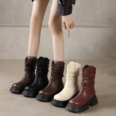 Fashion Autumn Winter Fashion Retro Platform Boots for Women New Soft Soled Ladies Leather Shoes Designer Casual Ankle Boots Female