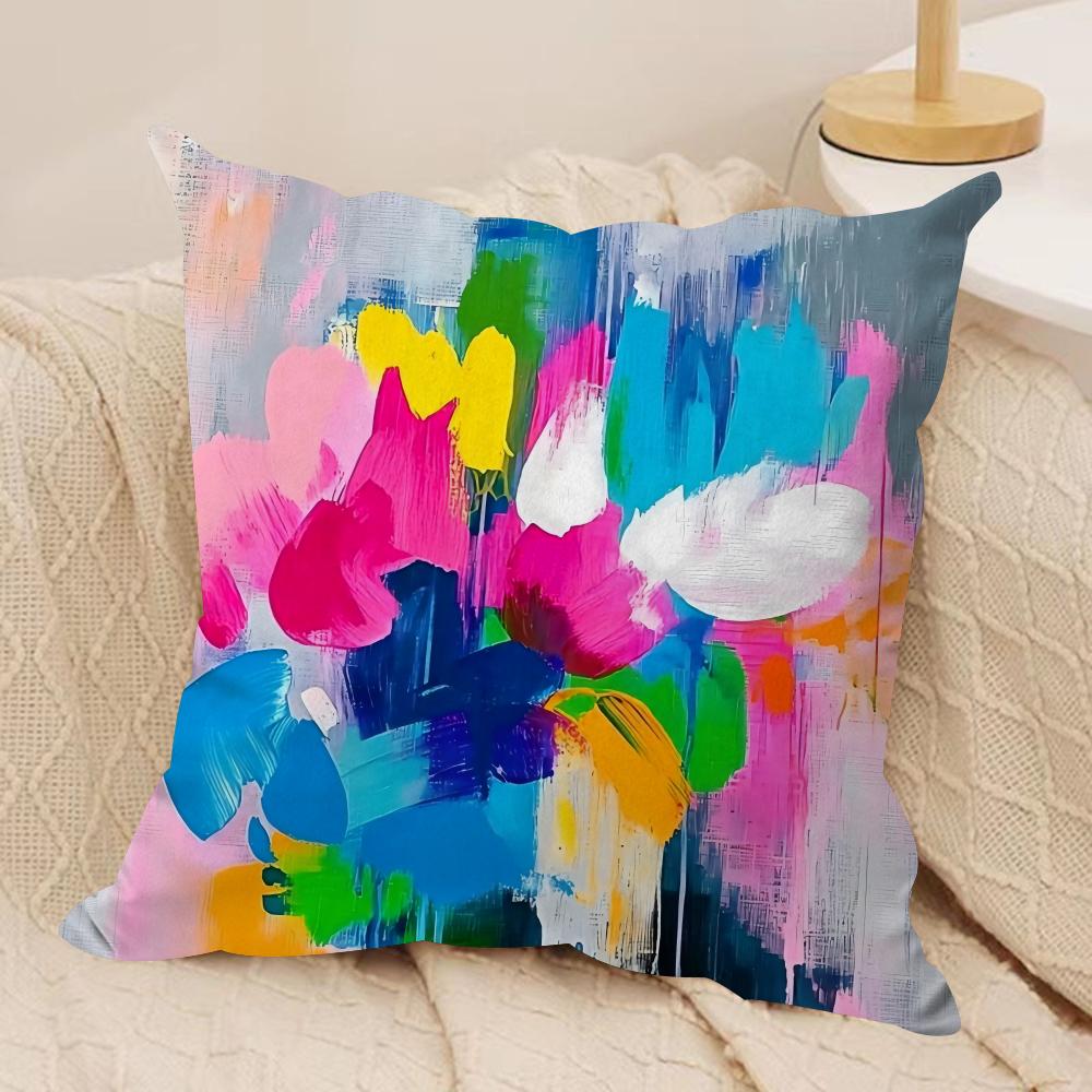 Fashion Color Paint Cushion Cover Pillowcase Ultra Soft Skin Friendly Fabric Cloud Like Comfort Concealed Zipper