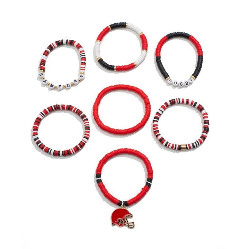 Versatile Unisex Football Charm Letter Beaded Bracelet Elastic Band Handchain for Everyday Wear Street Hand Jewelry