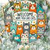 Welcome Cat Iron Sign Wall Decor Colorful Home Porch Room