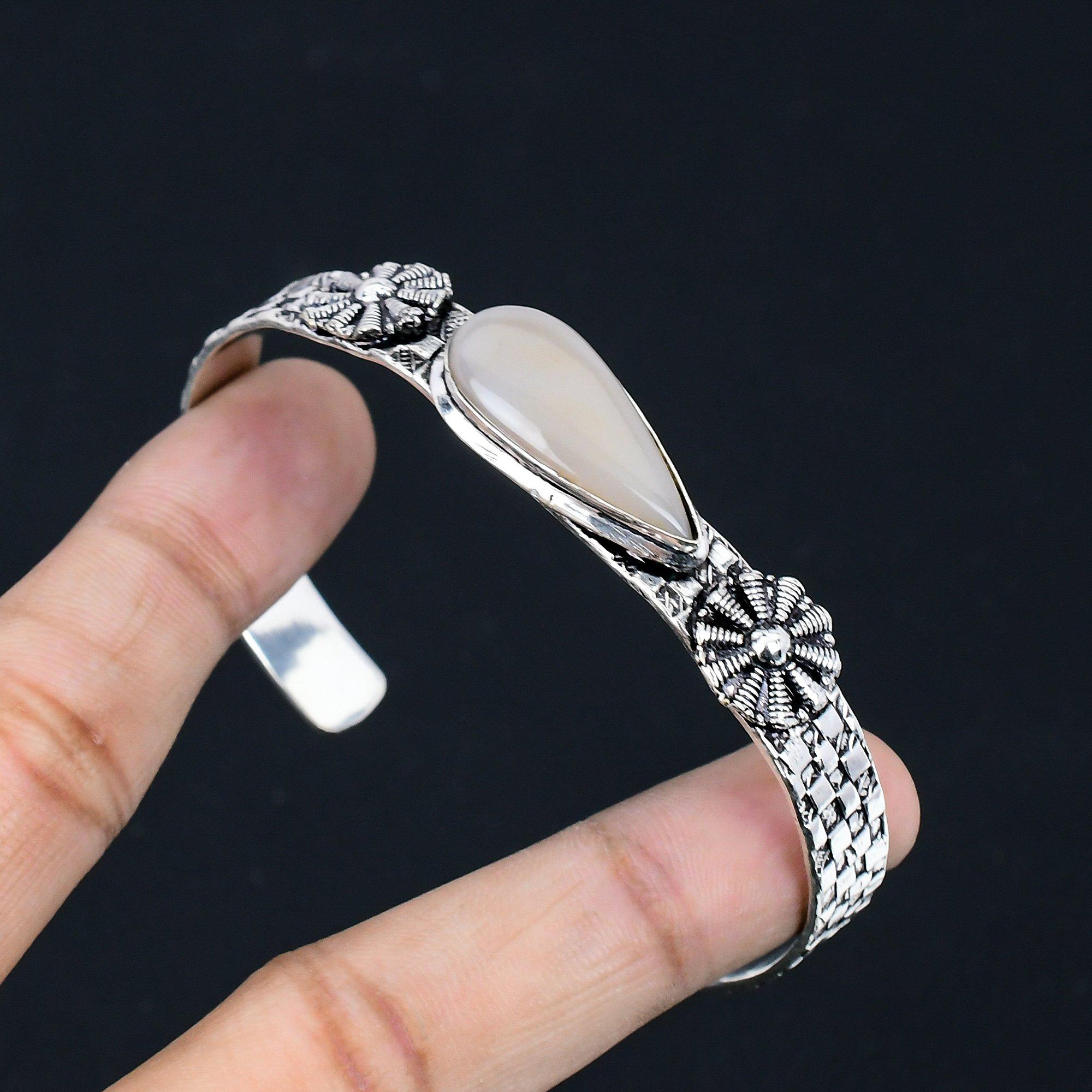 

Daughters Day Sale Sterling Silver Montana Agate Gemstone Sister Bangle Bracelet Adjustable