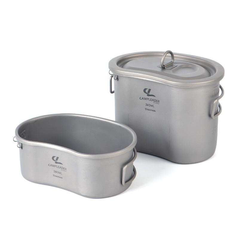 Outdoor Camping Pure Titanium Cookware Lunch Box with Folding Handle Ultra-Light Bento Box for Mountaineering & Backpacking