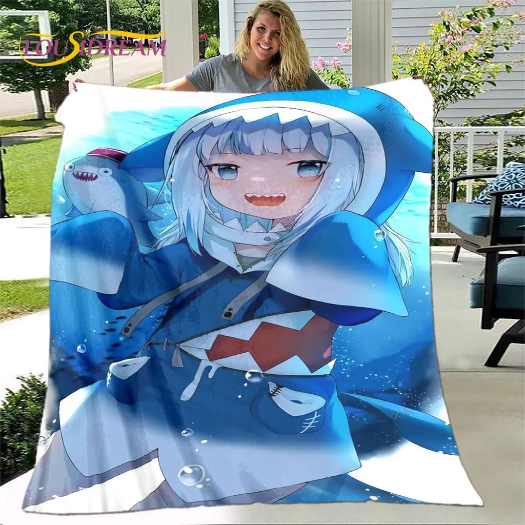 Cute Gawr Gura Hololive Anime Soft Plush Blanket,Flannel Blanket Throw Blanket for Living Room Bedroom Bed Sofa Picnic Cover Kid