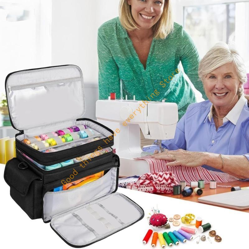 55KF Sewing Basket Professionals Spacious Compartments Removable Partitions Thick Padding Protective Sewing Kits Container