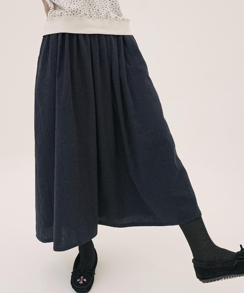 Chikita Cotton Shirred Flare Skirt Deep Navy 250808Dn
