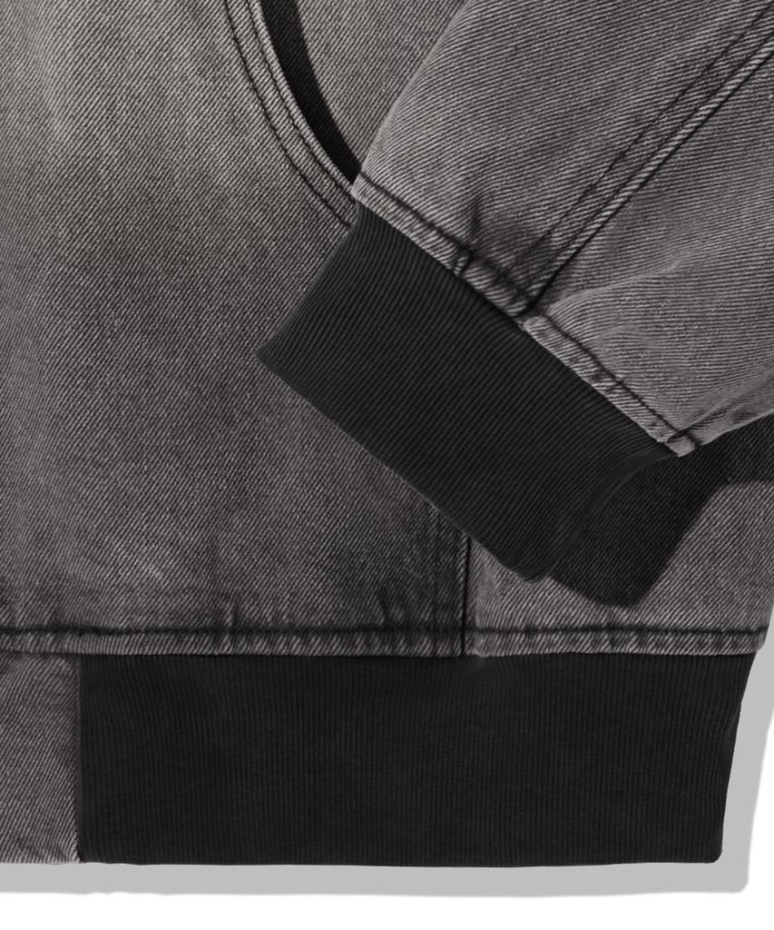 Trillion Vintage Washed Denim Work Zip-Up Hoodie_Light Gray