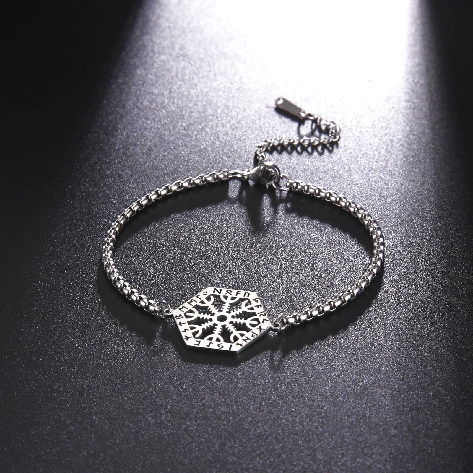 

LIKGREAT Viking Vegvisir Compass Bracelet Nordic Runes Bangle Amulet Odin Scandinavian Talisman Stainless Steel Vintage Jewelry