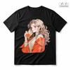 Anime Girl Drinking Graphic T-Shirt Black or White Unisex Aesthetic Manga Tee