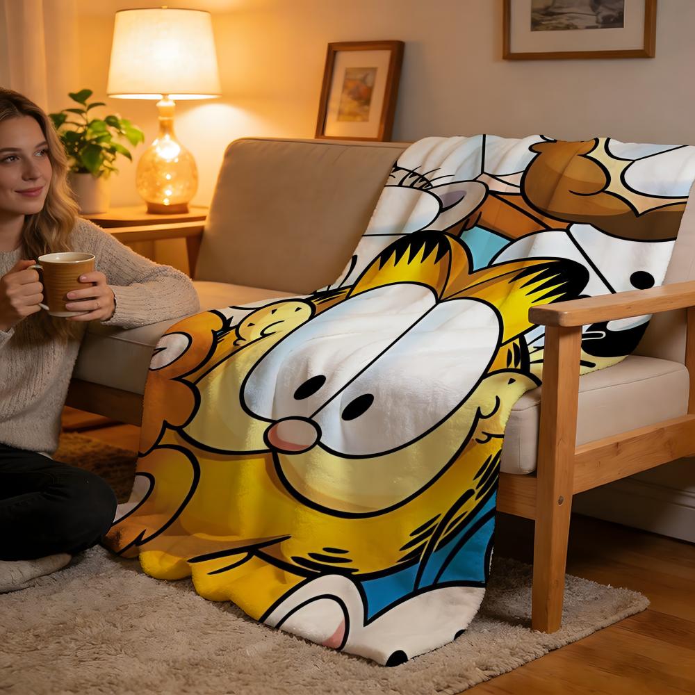 Throw High-Density Short Plush Blanket For Sofa Nap Air-Conditioned Room Soft Skin-Friendly YELLOW CAT G-Garfield