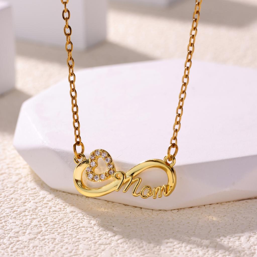 Dainty Heart Zircon & Infinite Symbol & Mom Stainless Steel Necklace for Women 18K Gold-plated Necklaces Jewelry Accessories BFF