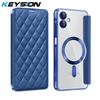 KEYSION Plating PU Leather Flip Wallet Case for Samsung A07 A06 A05 Cards Slots Magnetic Phone Back Cover for Galxy A05 A06 A07