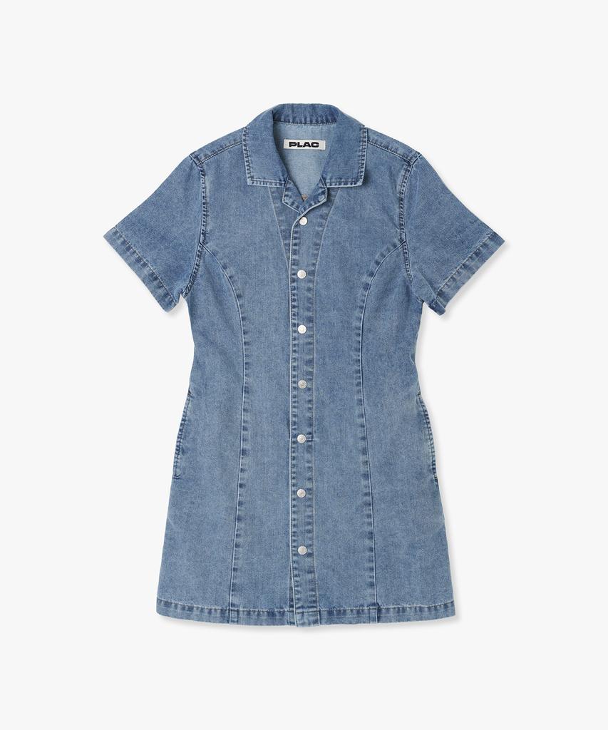 Plack Woman Short Sleeve Denim Dress_2 Colors