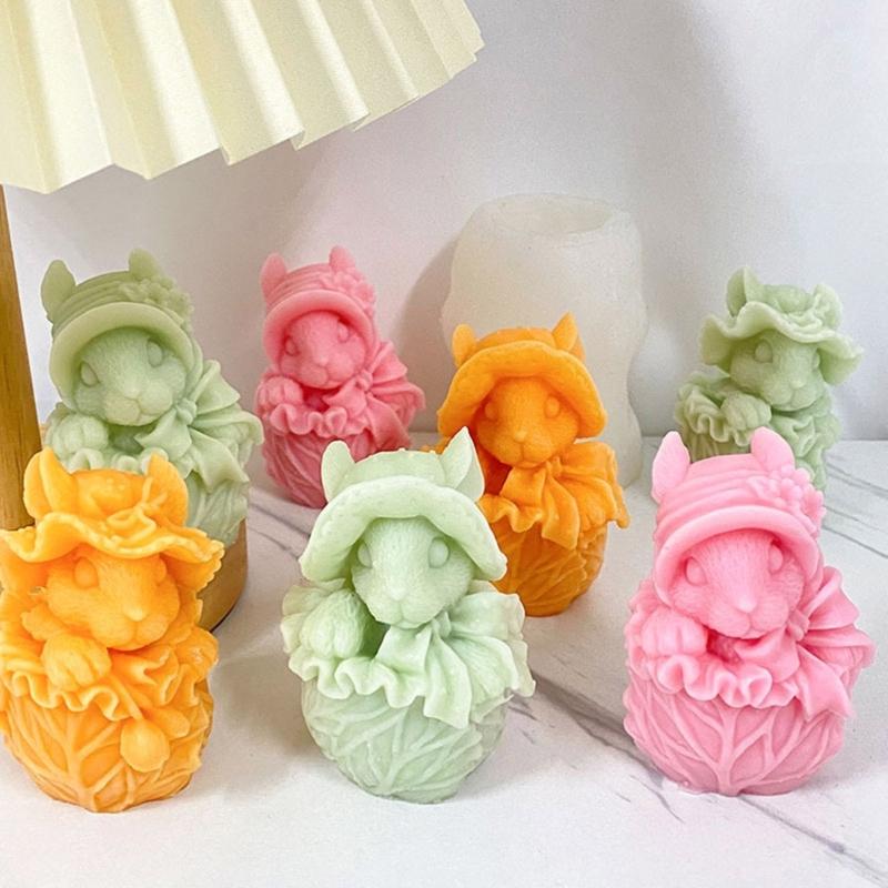 Cauliflower Rabbit Silicone Mold for Handmade Desktop Decor Gypsum Epoxy Resin Aroma Candle Mould for Home Decoration