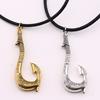 1pc Necklace Fishing Hook Pendant with Leather Rope,Tuna Hook Pendant Hei Matan Fish Hook Anime