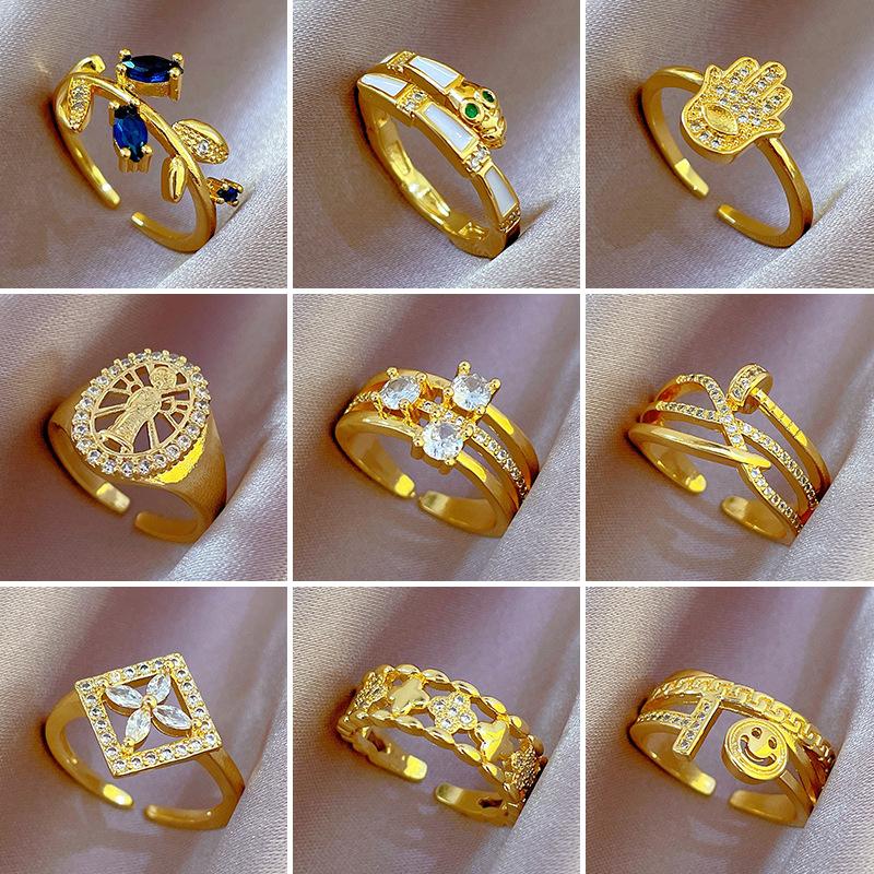 [Real Gold Electroplating] Temperament Advanced Sense Zircon Super Flash Ring Women'S Opening Can Be Adjusted And Simple