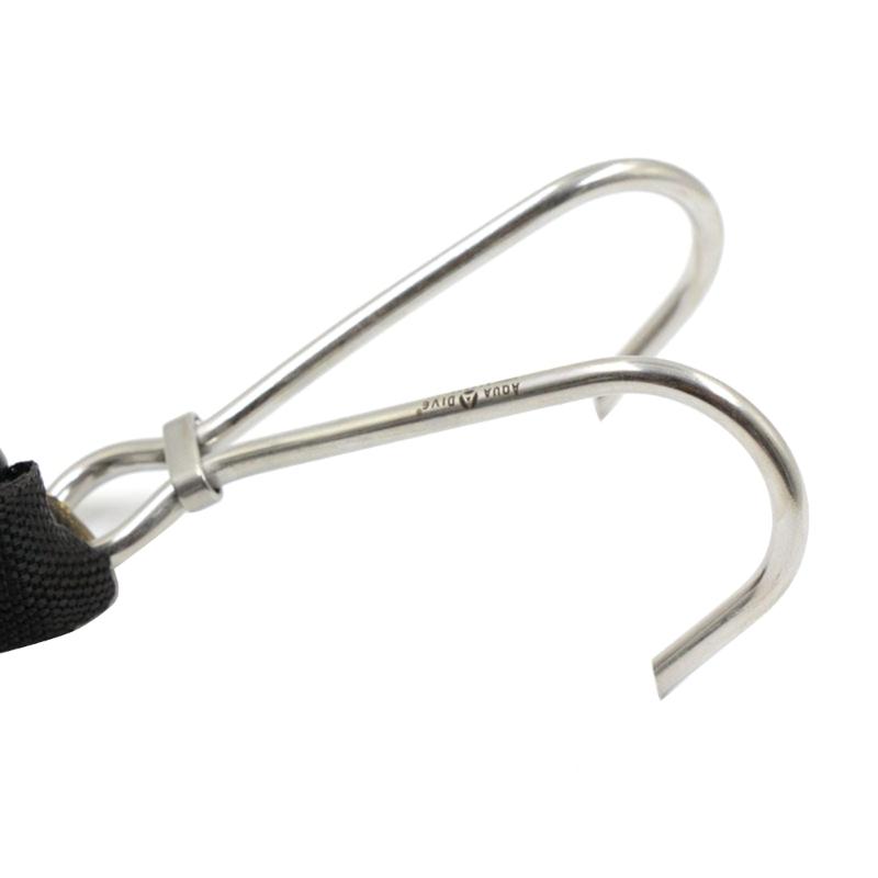 Federseil Riff Doppelhaken Edelstahl Tauchen Riffhaken mit Spiralkabel Lanyard & Schnellverschluss