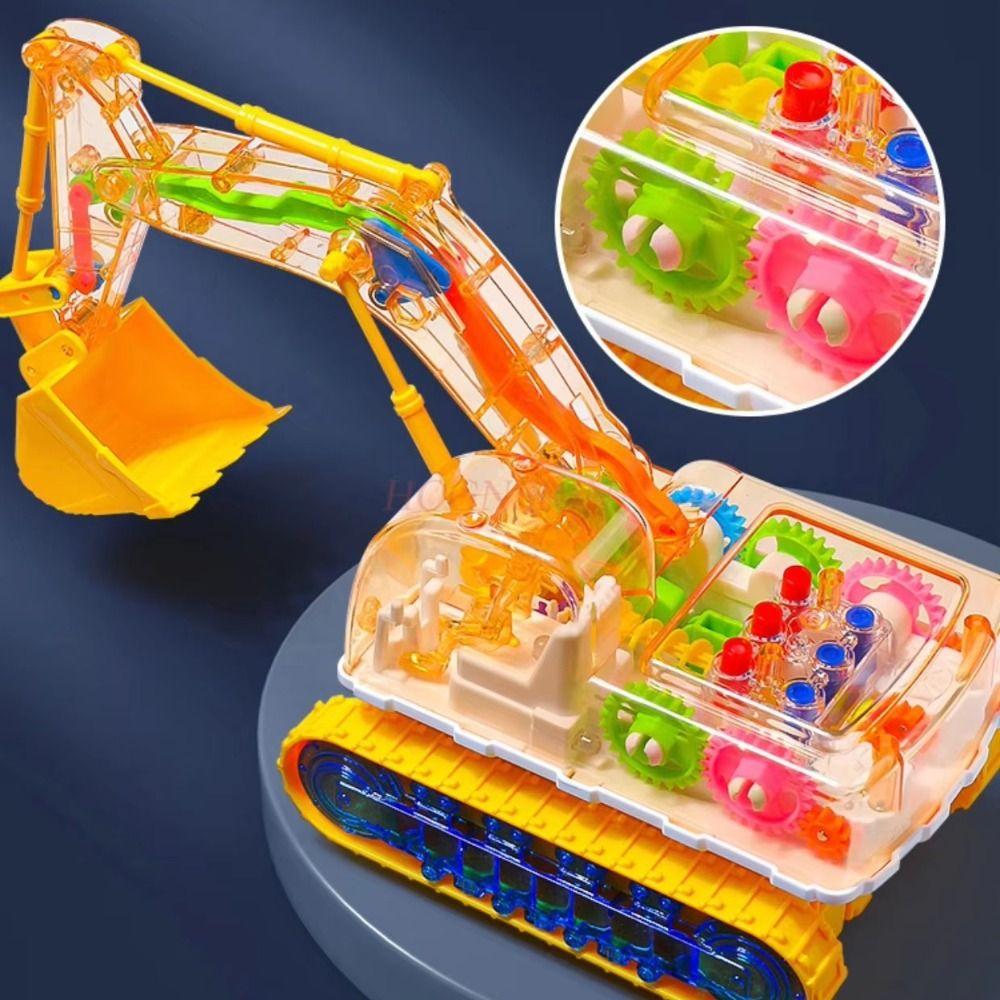 LED Mechanical Gear Excavator Toy Electric Light Up Excavator Toy  Children Gift