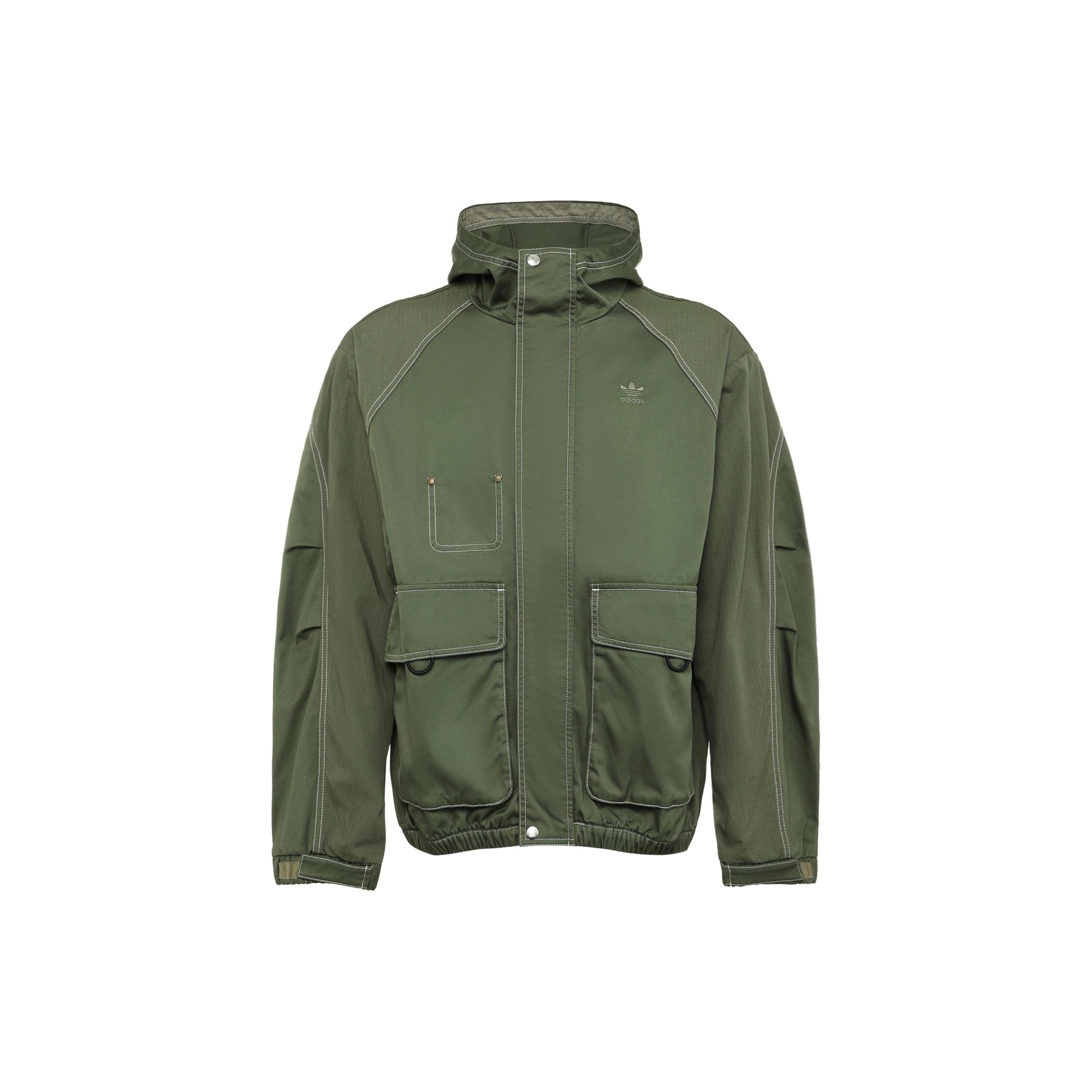 Men s adidas originals Ww Hooded Jkt Sports Embroidered Logo Cargo Solid Color Hooded Jacket Army Green HM8017 S