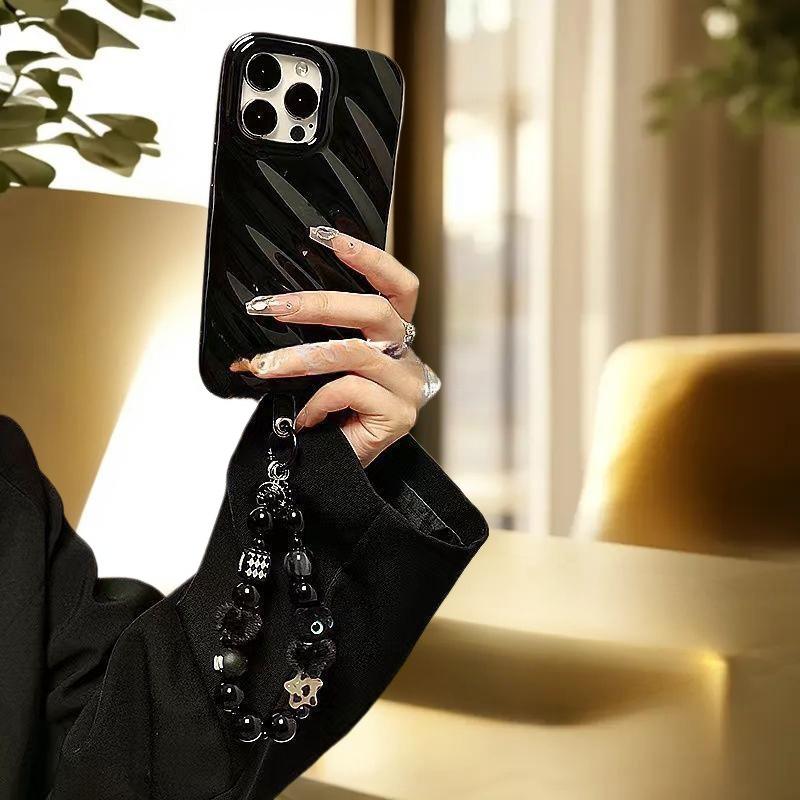 Black Plush Cat Beaded Wrist Strap Y2K Cool Phone Lanyard for Women Girls Bag Car Key Charm Gift