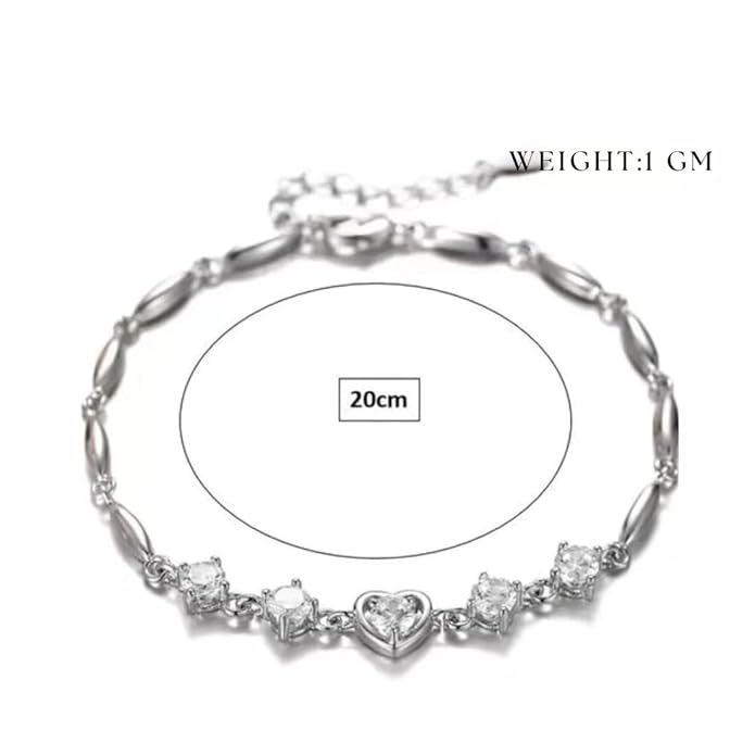 Copper Sterling Silver Plated Heart Shape Designed Charm Bracelet for Women
