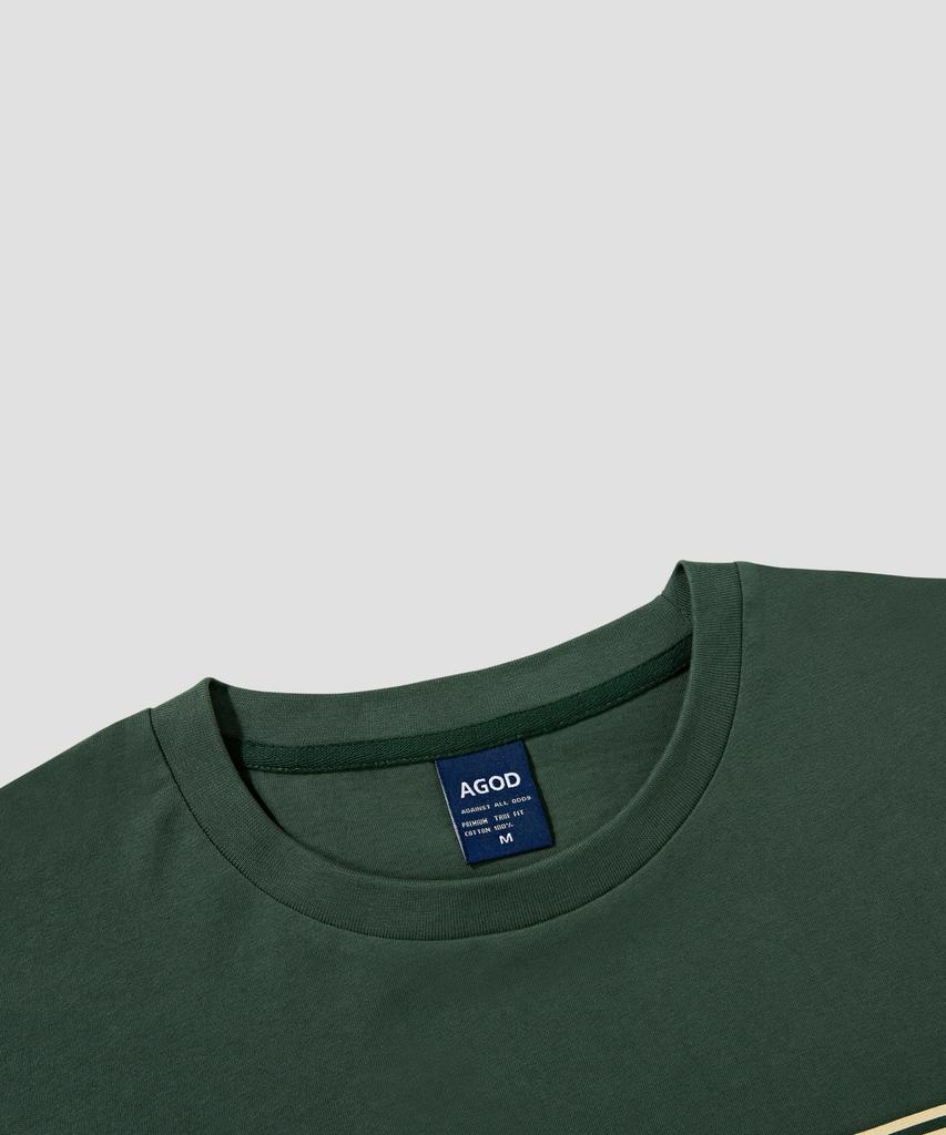 AGOD Übergroßes Vintage Rugby Kurzarm-T-Shirt [Tiefgrün]